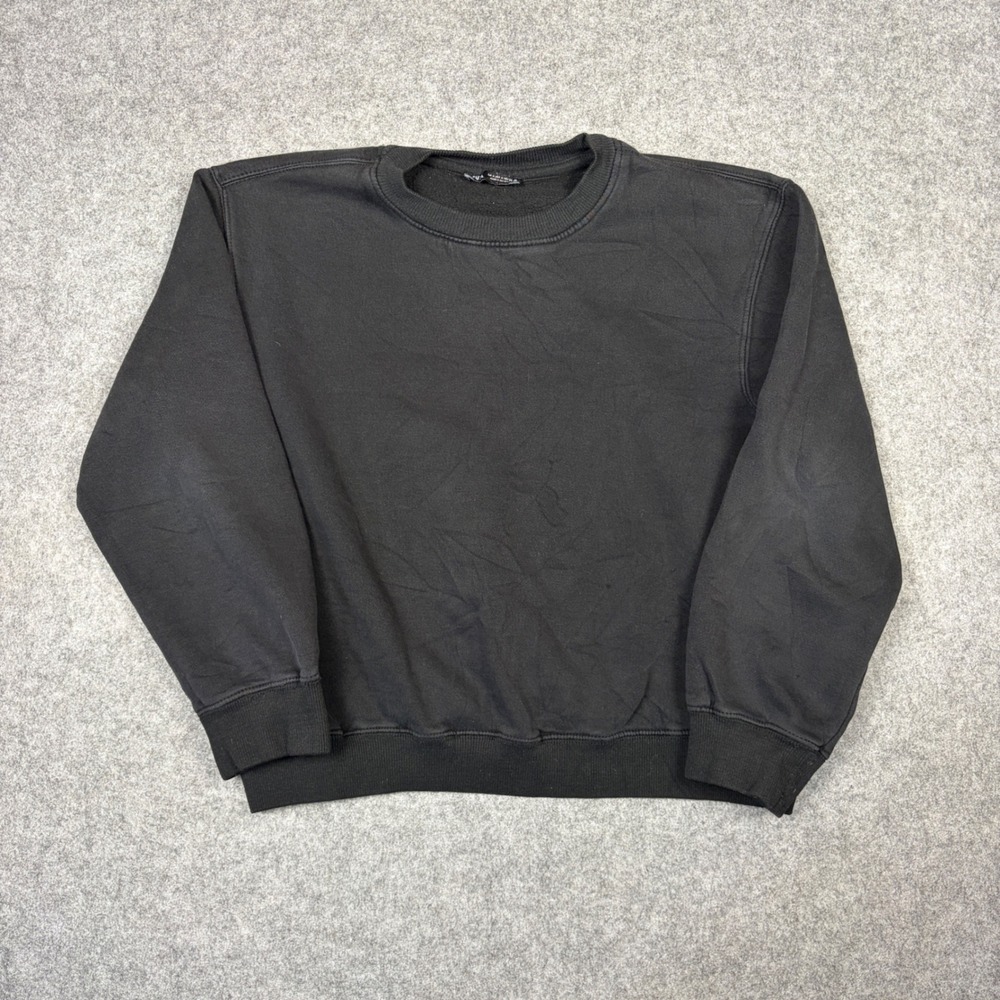 Zara Man Crewneck Sweatshirt Black Long Sleeve Pullover Fleece Size M